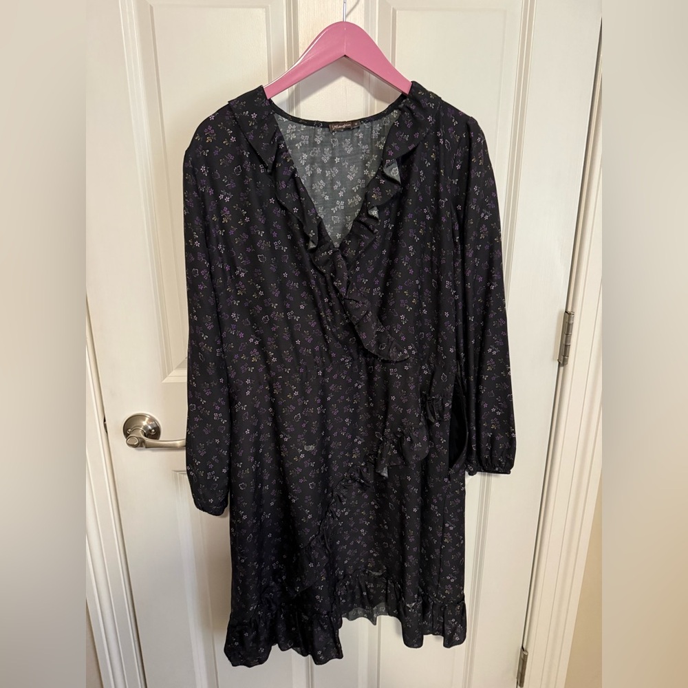 J. McLaughlin Black Dress with Purple Floral Pattern